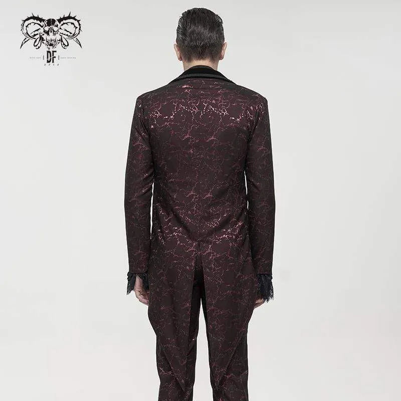 Men's Gothic Floral Swallow-tailed Coat Red