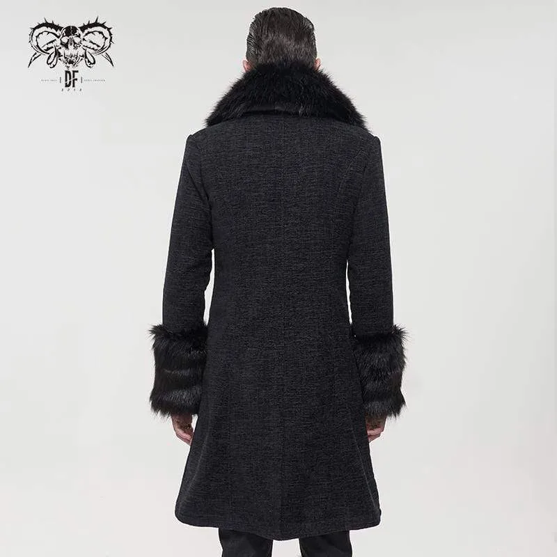 Men's Gothic Floral Zipper Coat with Detachable Faux Fur