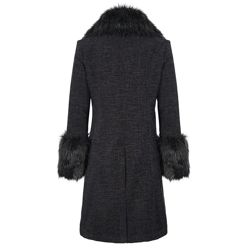 Men's Gothic Floral Zipper Coat with Detachable Faux Fur