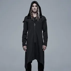 Men's Gothic Front Zip Splice Long Coat with Hood