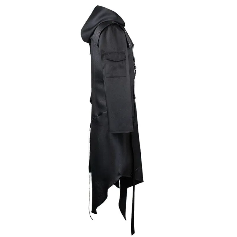 Men's Gothic Irregular Buckles Long Coat with Hood