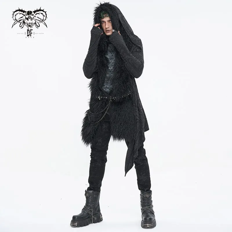 Men's Gothic Irregular Multi-chain Coat with Hood Black