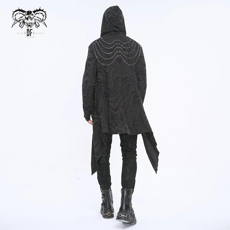 Men's Gothic Irregular Multi-chain Coat with Hood Black