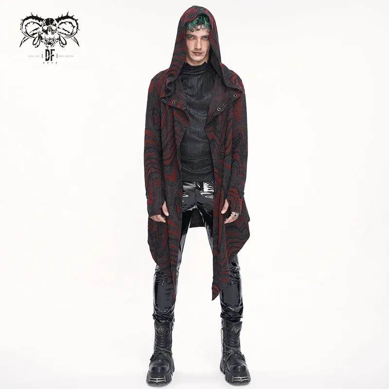 Men's Gothic Irregular Multi-chain Coat with Hood Red