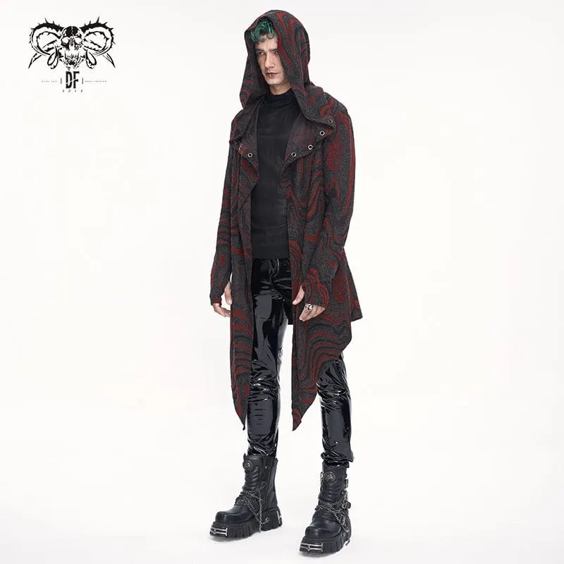 Men's Gothic Irregular Multi-chain Coat with Hood Red