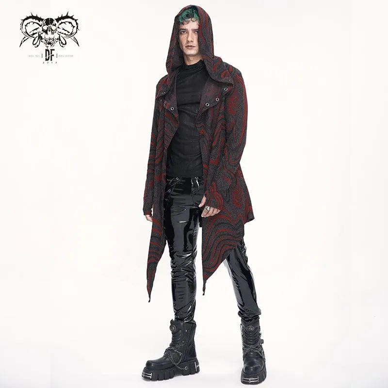 Men's Gothic Irregular Multi-chain Coat with Hood Red