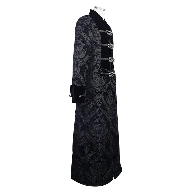 Men's Gothic Plunging Totem Embroidered Long Coat