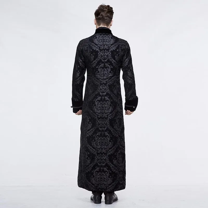 Men's Gothic Plunging Totem Embroidered Long Coat