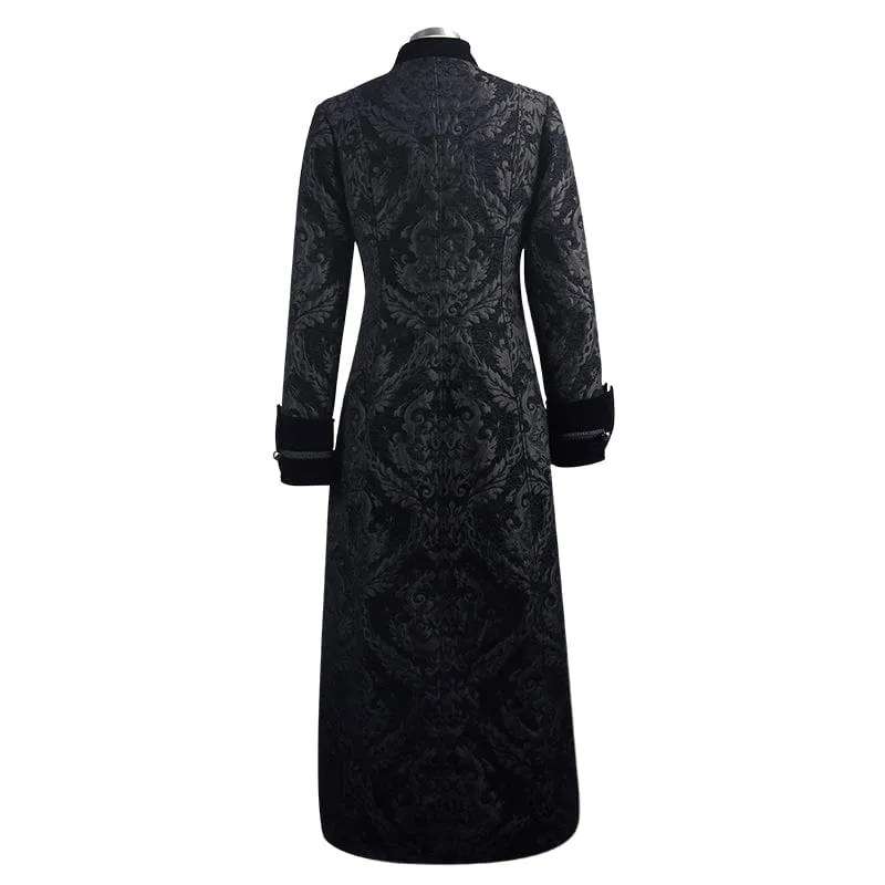 Men's Gothic Plunging Totem Embroidered Long Coat