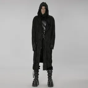 Men's Gothic Ripped Long Coat with Drawstring Hood