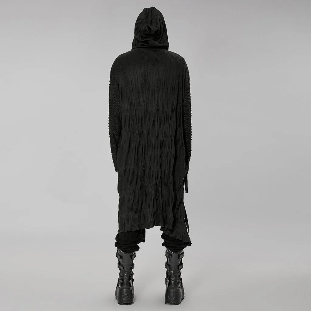 Men's Gothic Ripped Long Coat with Drawstring Hood