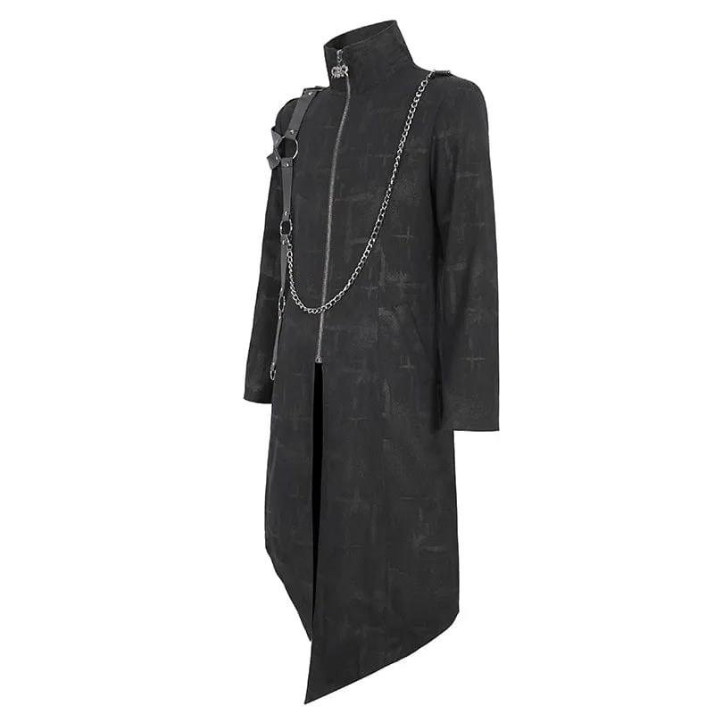 Men's Gothic Stand Collar Asymmetric Coat with Harness