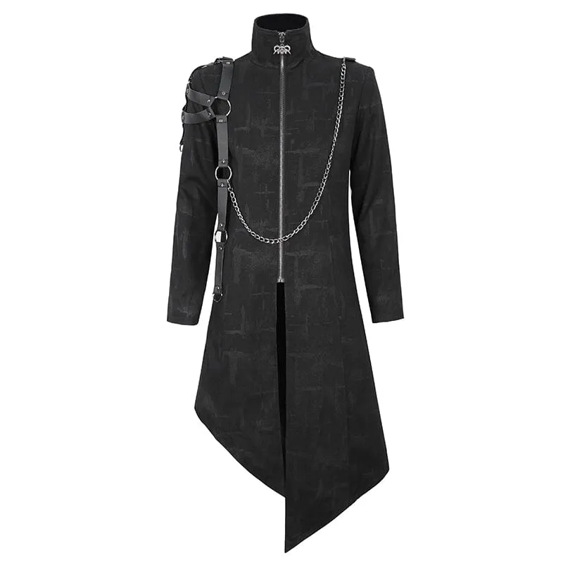 Men's Gothic Stand Collar Asymmetric Coat with Harness