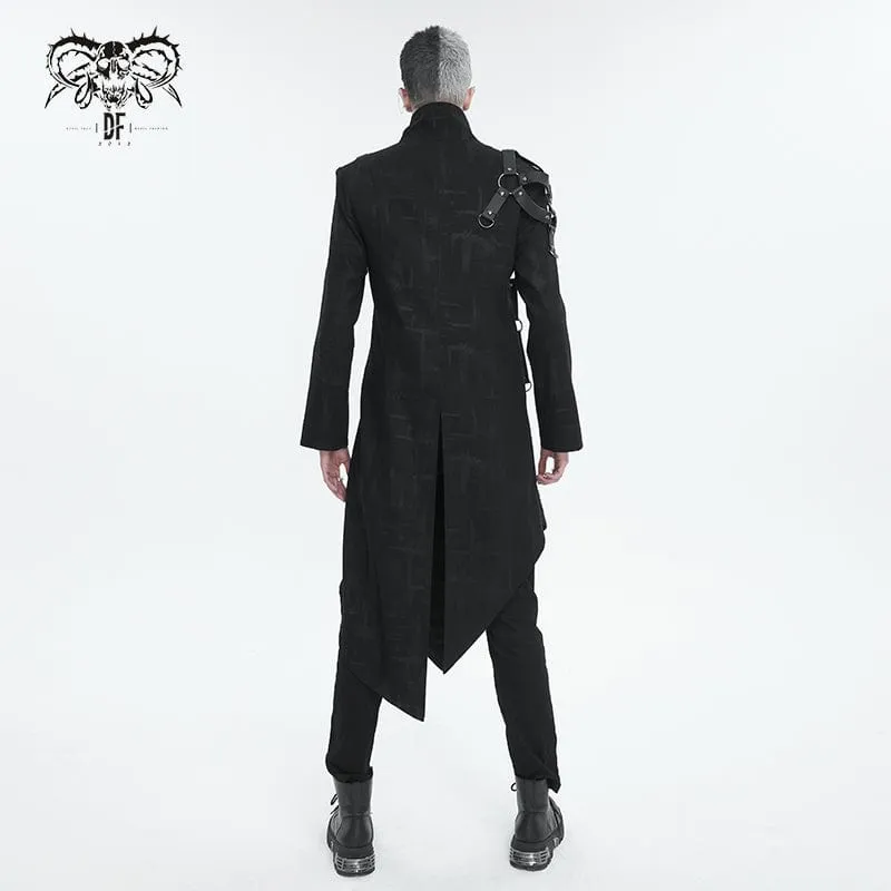 Men's Gothic Stand Collar Asymmetric Coat with Harness