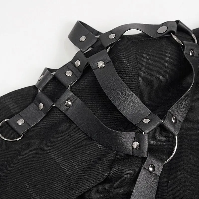 Men's Gothic Stand Collar Asymmetric Coat with Harness