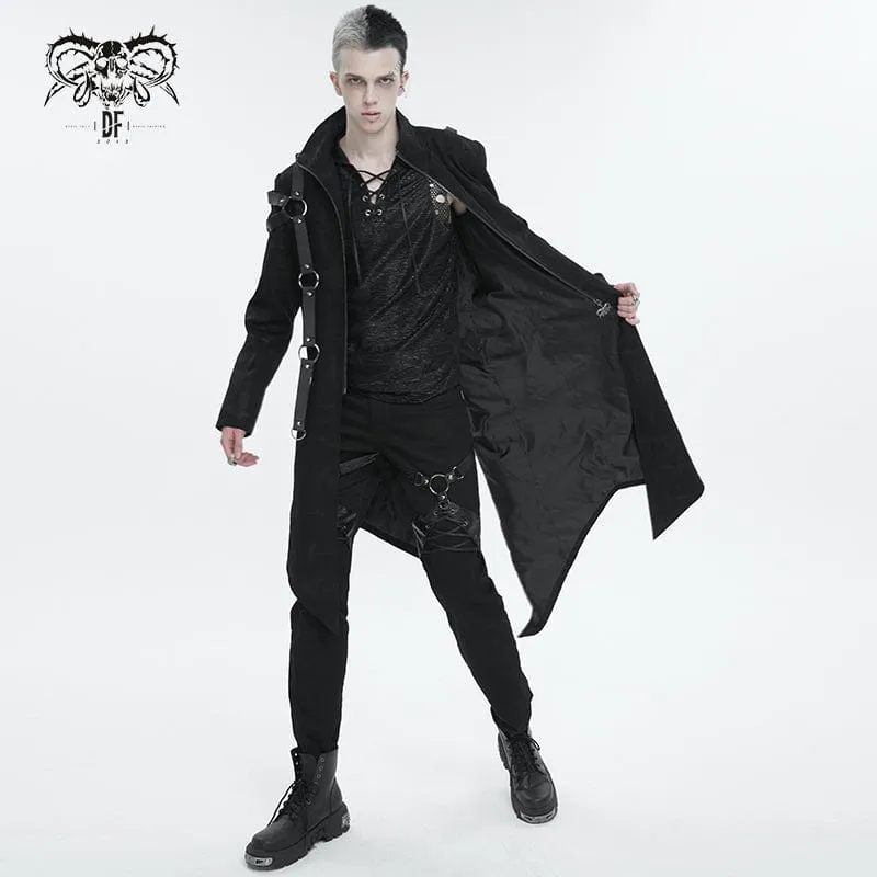 Men's Gothic Stand Collar Asymmetric Coat with Harness