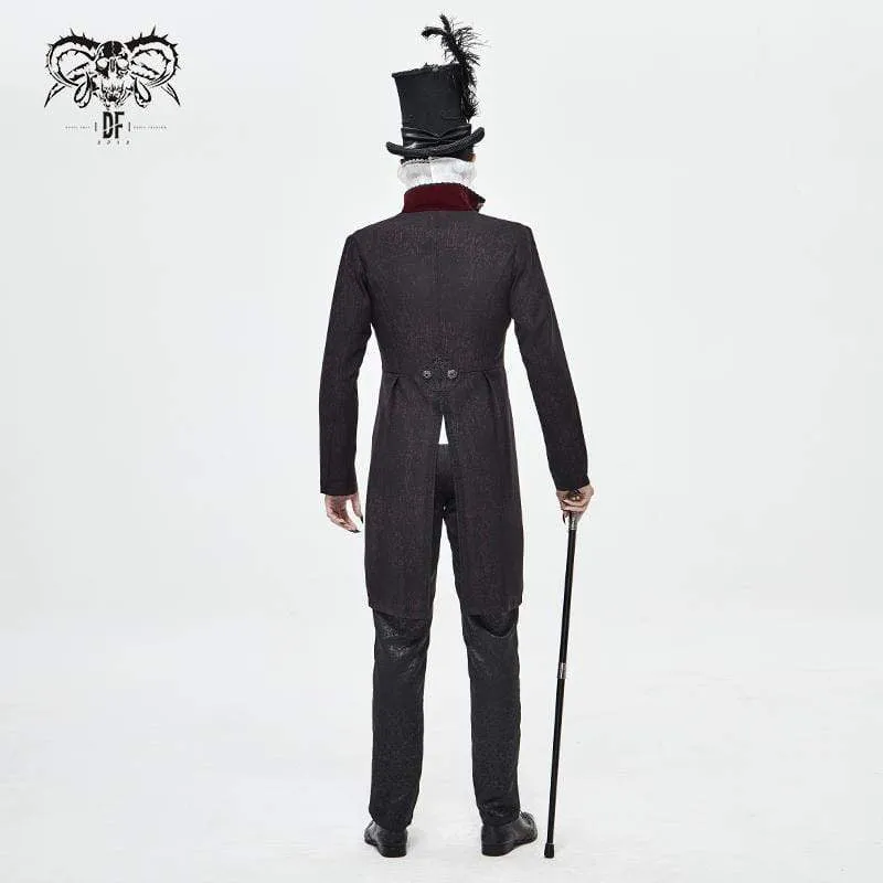 Men's Gothic Stand Collar Contrast Color Jacquard Swallow-tailed Suit Coat