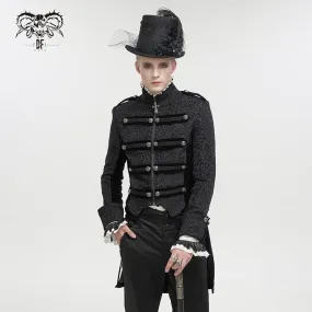 Men's Gothic Stand Collar Embossed Swallow-tailed Coat Black