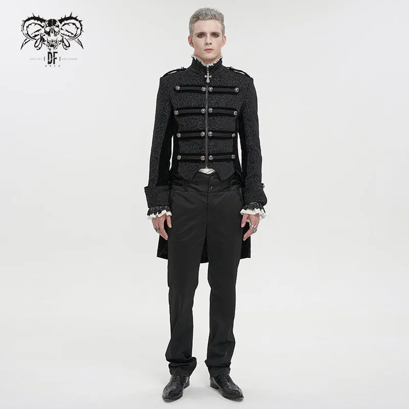 Men's Gothic Stand Collar Embossed Swallow-tailed Coat Black