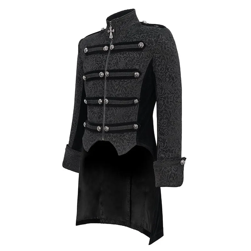 Men's Gothic Stand Collar Embossed Swallow-tailed Coat Black