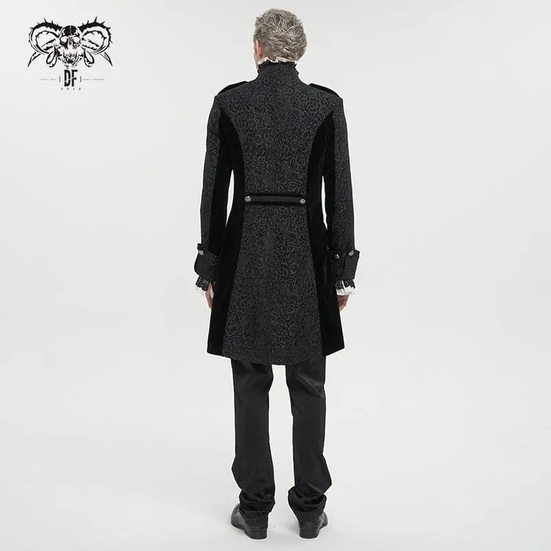 Men's Gothic Stand Collar Embossed Swallow-tailed Coat Black