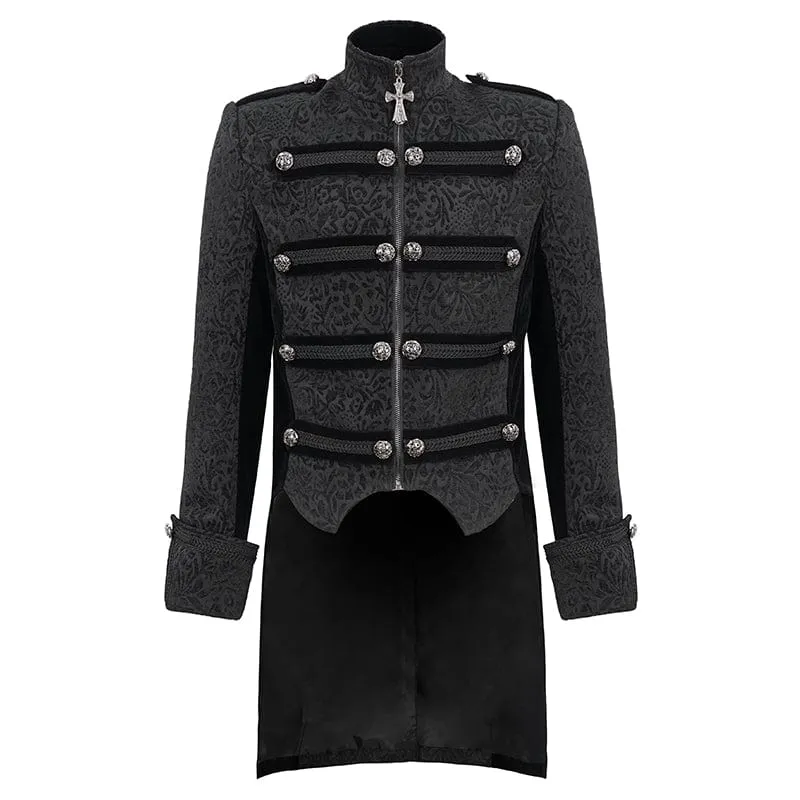 Men's Gothic Stand Collar Embossed Swallow-tailed Coat Black