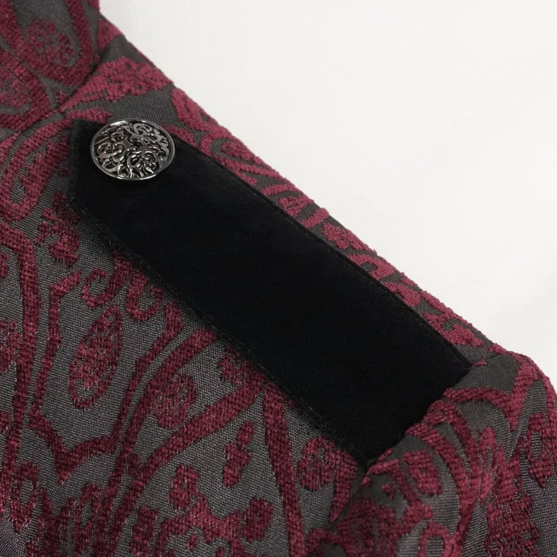 Men's Gothic Stand Collar Embossed Swallow-tailed Coat Red