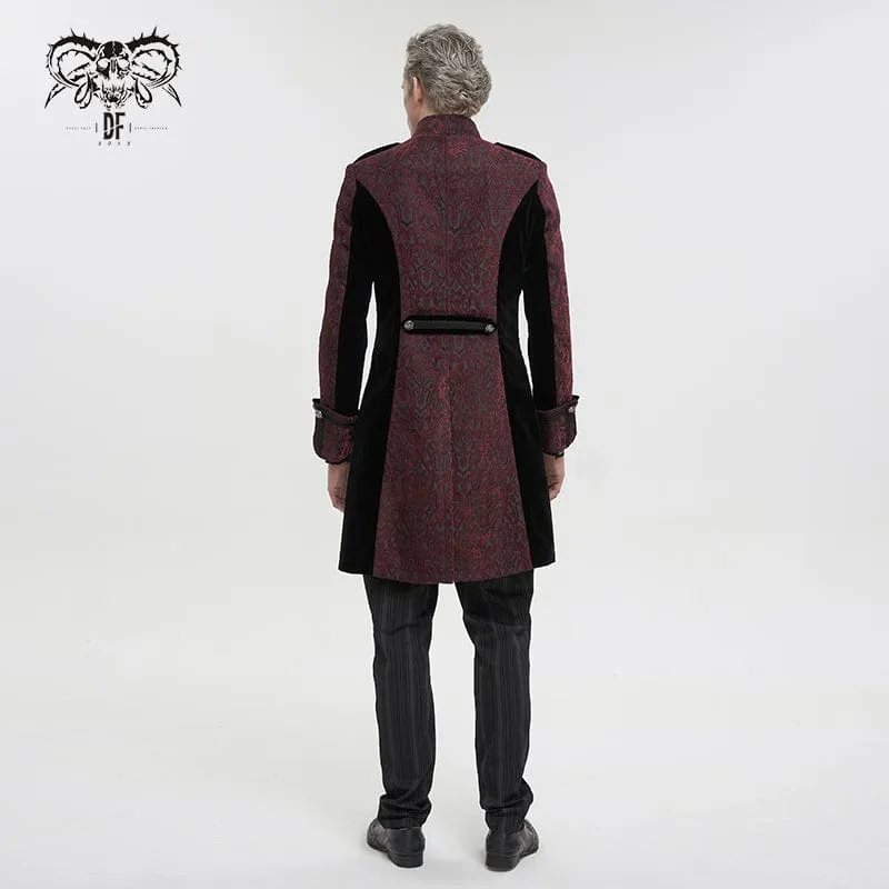 Men's Gothic Stand Collar Embossed Swallow-tailed Coat Red