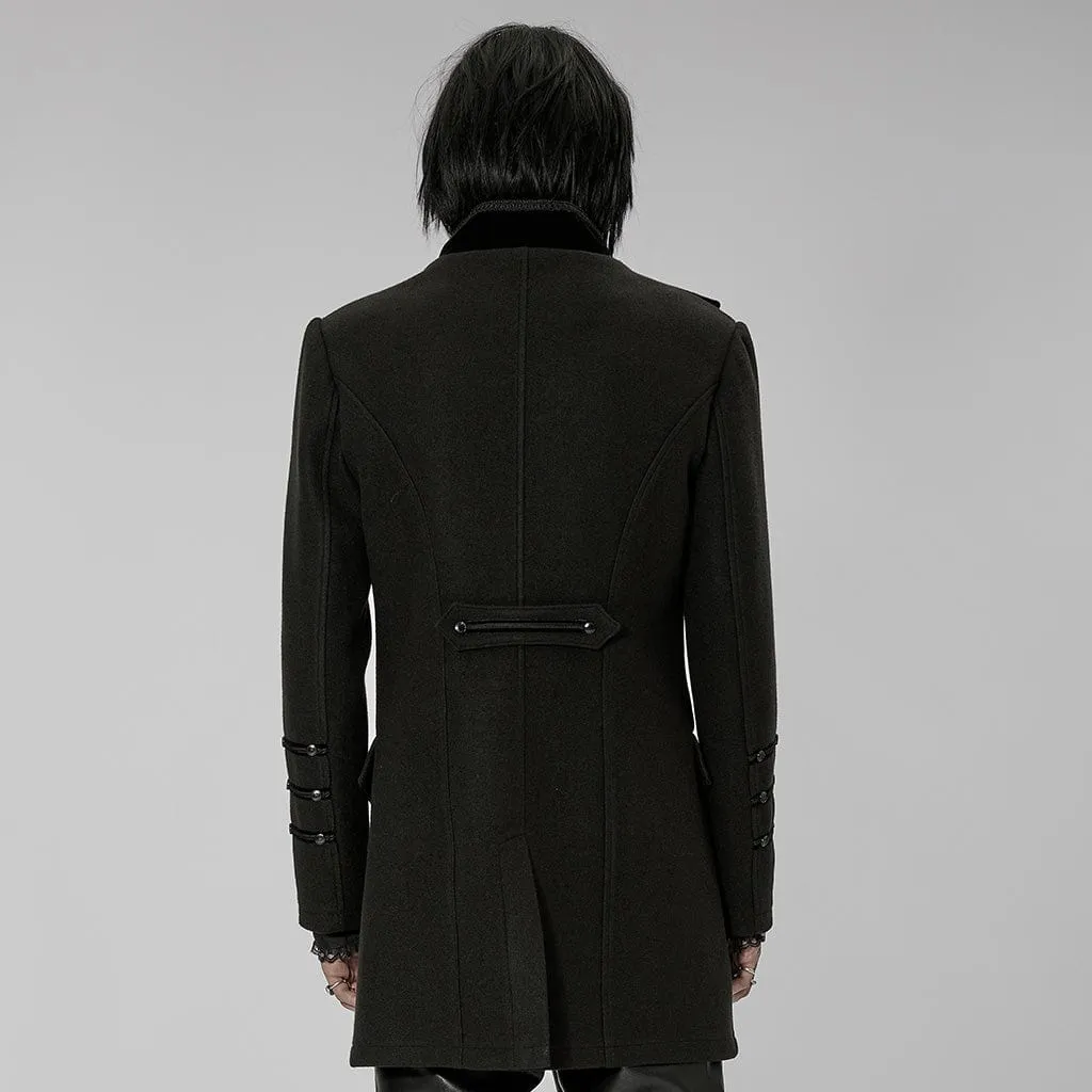 Men's Gothic Stand Collar Faux Wool Long Coat