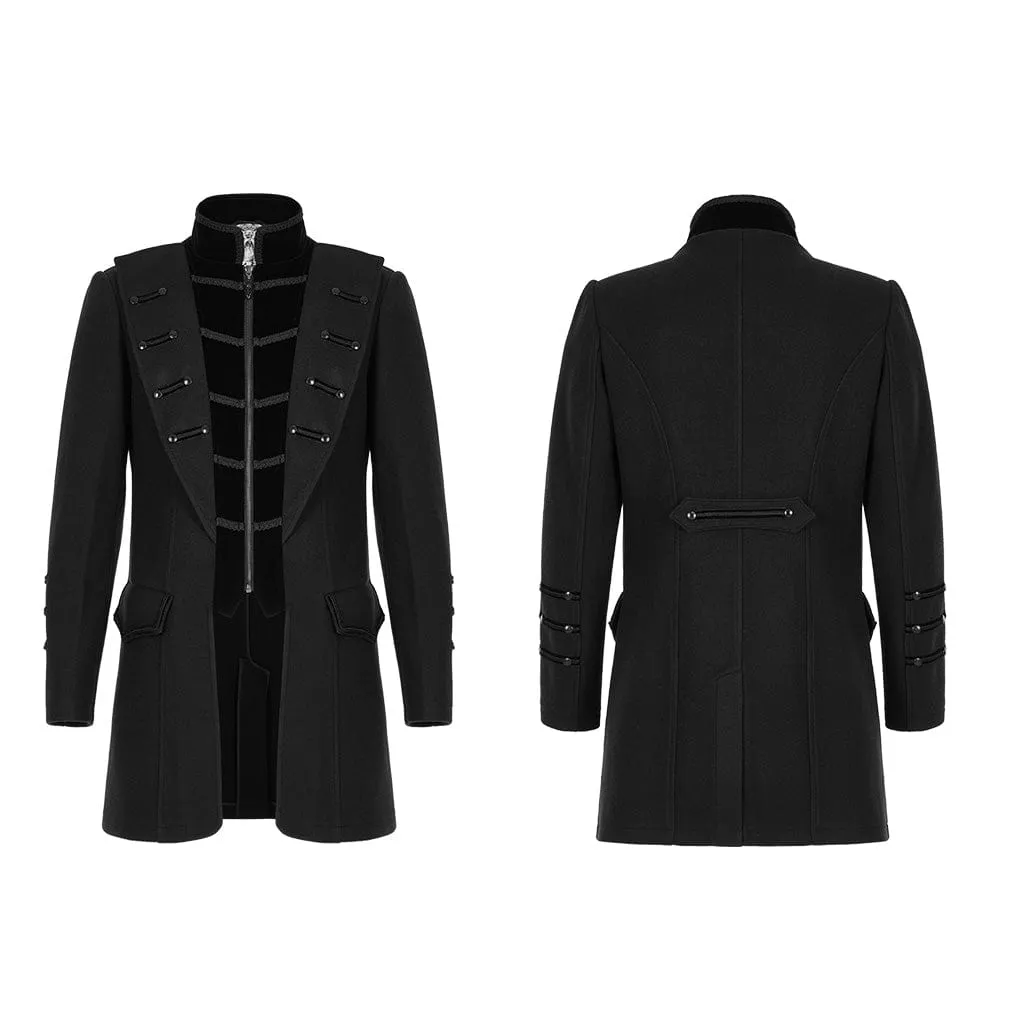 Men's Gothic Stand Collar Faux Wool Long Coat