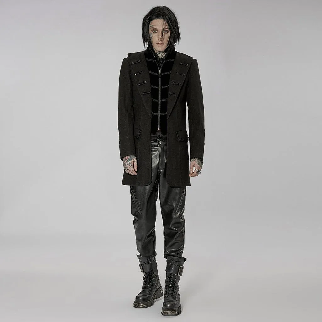 Men's Gothic Stand Collar Faux Wool Long Coat