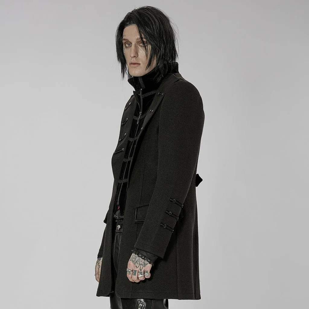 Men's Gothic Stand Collar Faux Wool Long Coat