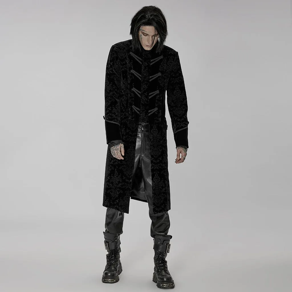 Men's Gothic Stand Collar Floral Printed Long Coat