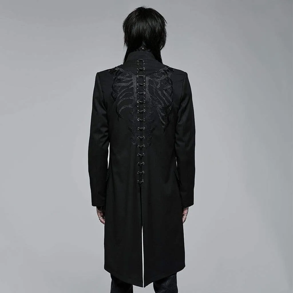 Men's Gothic Stand Collar Skeleton Embroidered Coat