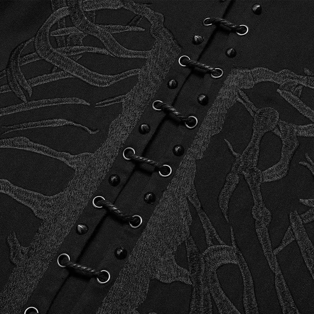 Men's Gothic Stand Collar Skeleton Embroidered Coat