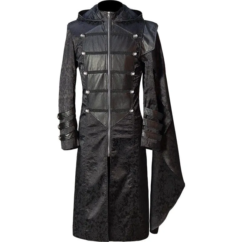 Men's Gothic Stand Collar Splice Long Coat with Hood