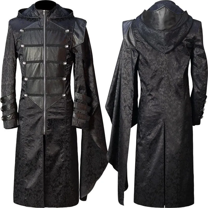 Men's Gothic Stand Collar Splice Long Coat with Hood