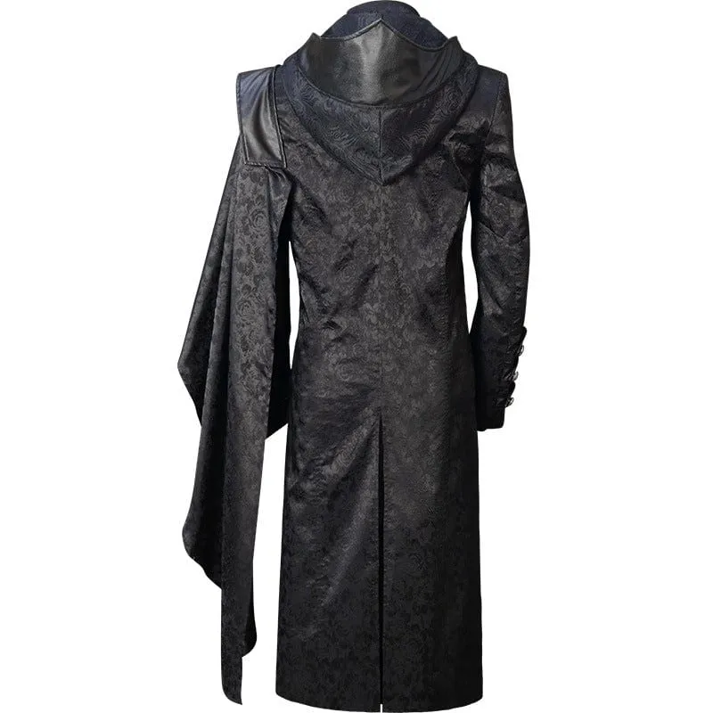 Men's Gothic Stand Collar Splice Long Coat with Hood