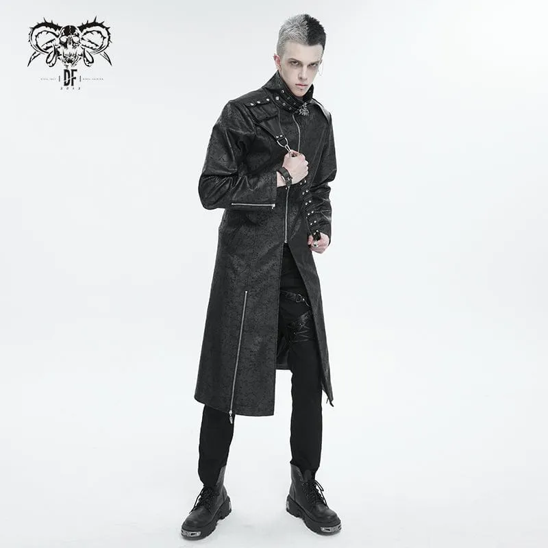 Men's Gothic Stand Collar Split Coat with Strap