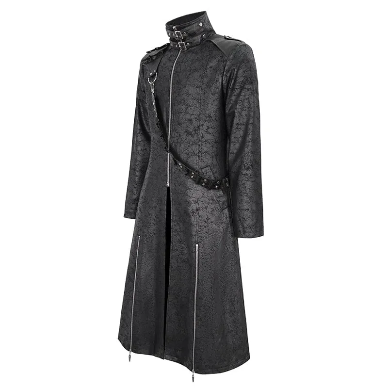 Men's Gothic Stand Collar Split Coat with Strap