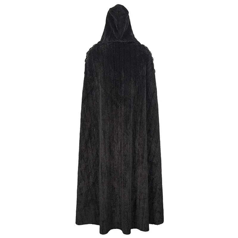 Men's Gothic Strappy Split Buckle Coat with Hood