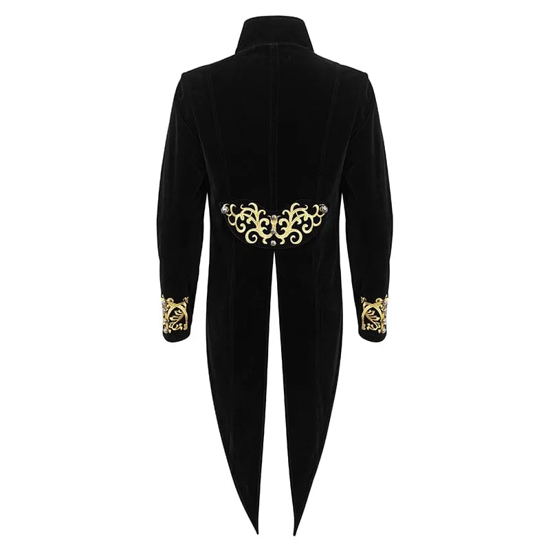 Men's Gothic Totem Embroidered Swallow-tailed Coat Black