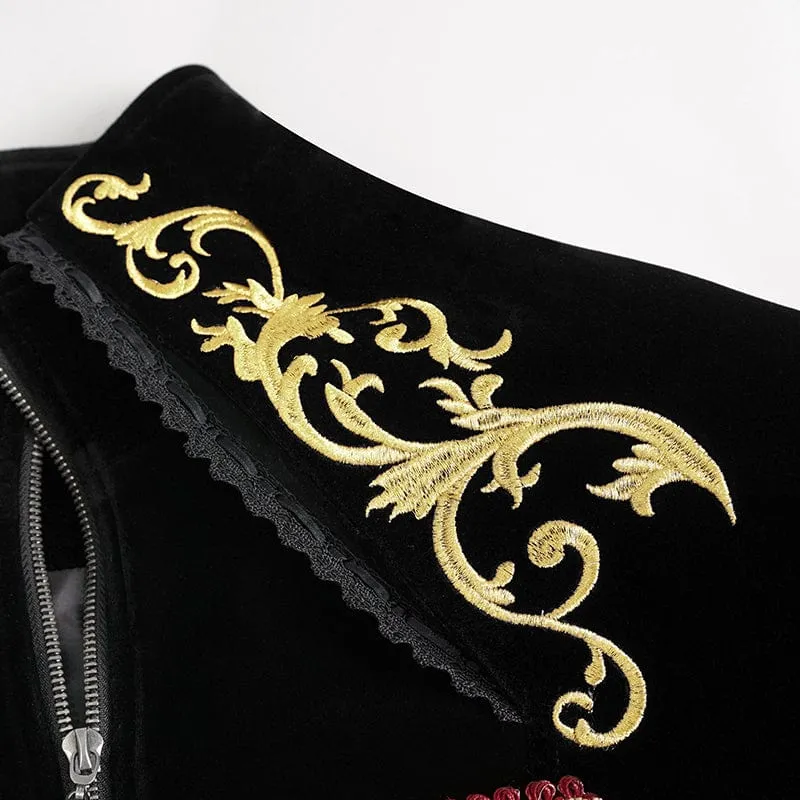 Men's Gothic Totem Embroidered Swallow-tailed Coat Black