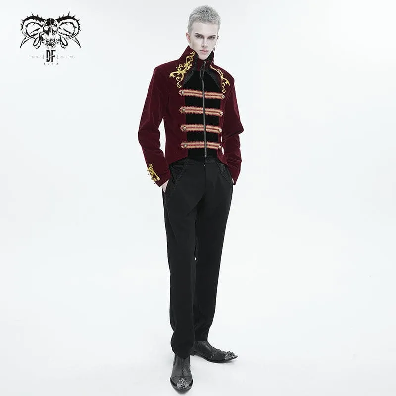 Men's Gothic Totem Embroidered Swallow-tailed Coat Red