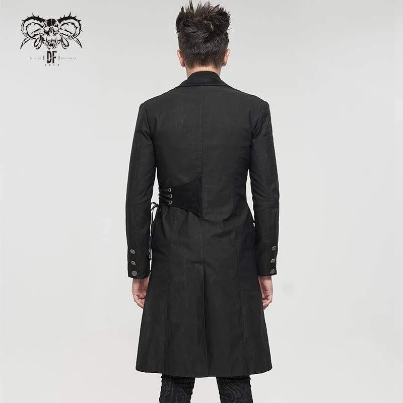 Men's Gothic Turn-down Collar Strappy Long Coat