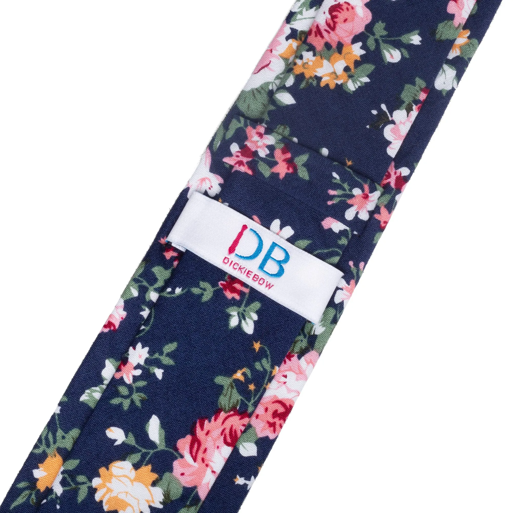 Millie Blue Floral Cotton Tie, Pocket Square and Beige Braces Set