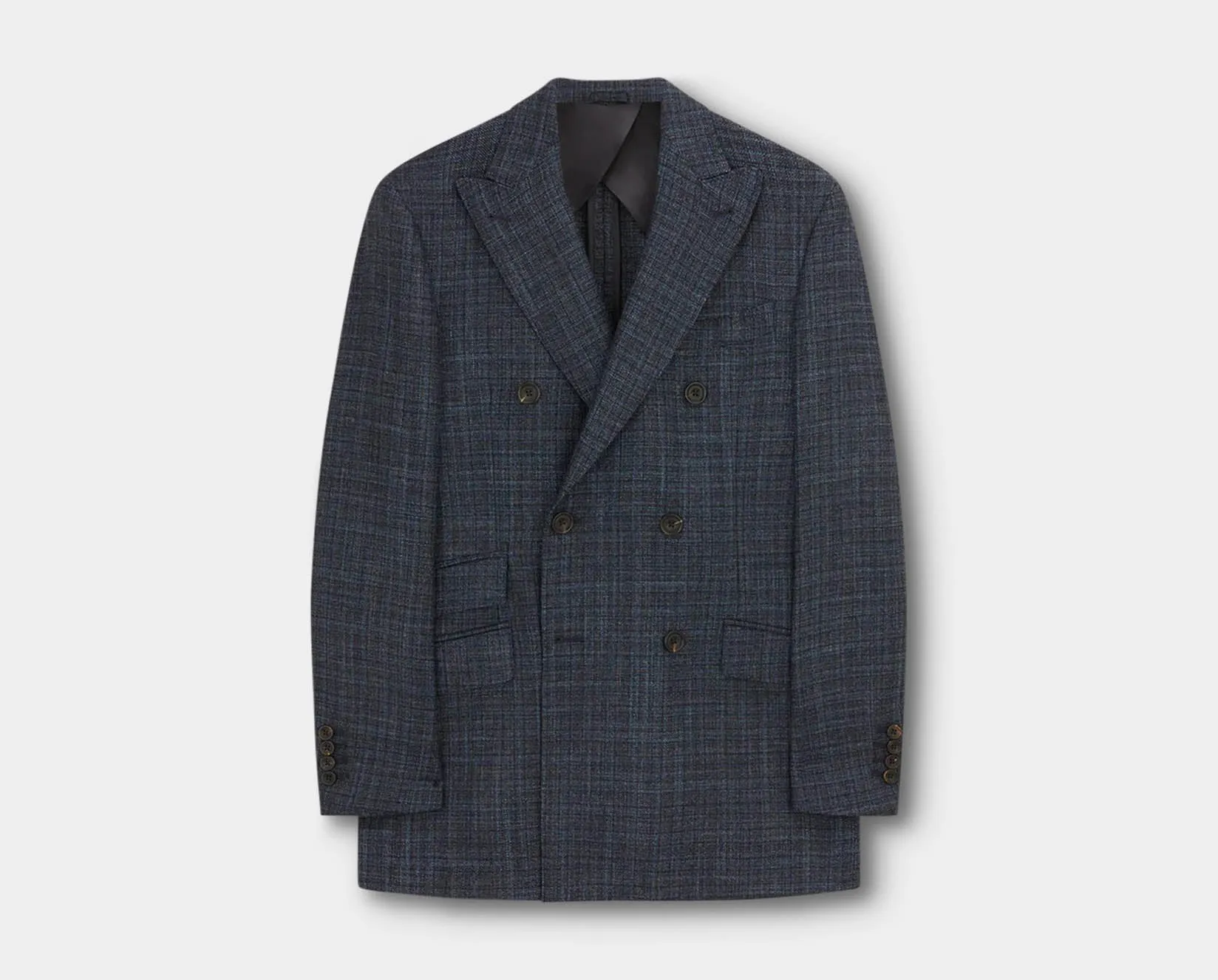 Navy Check Wool and Cashmere Blend Double Breasted Bertie Blazer