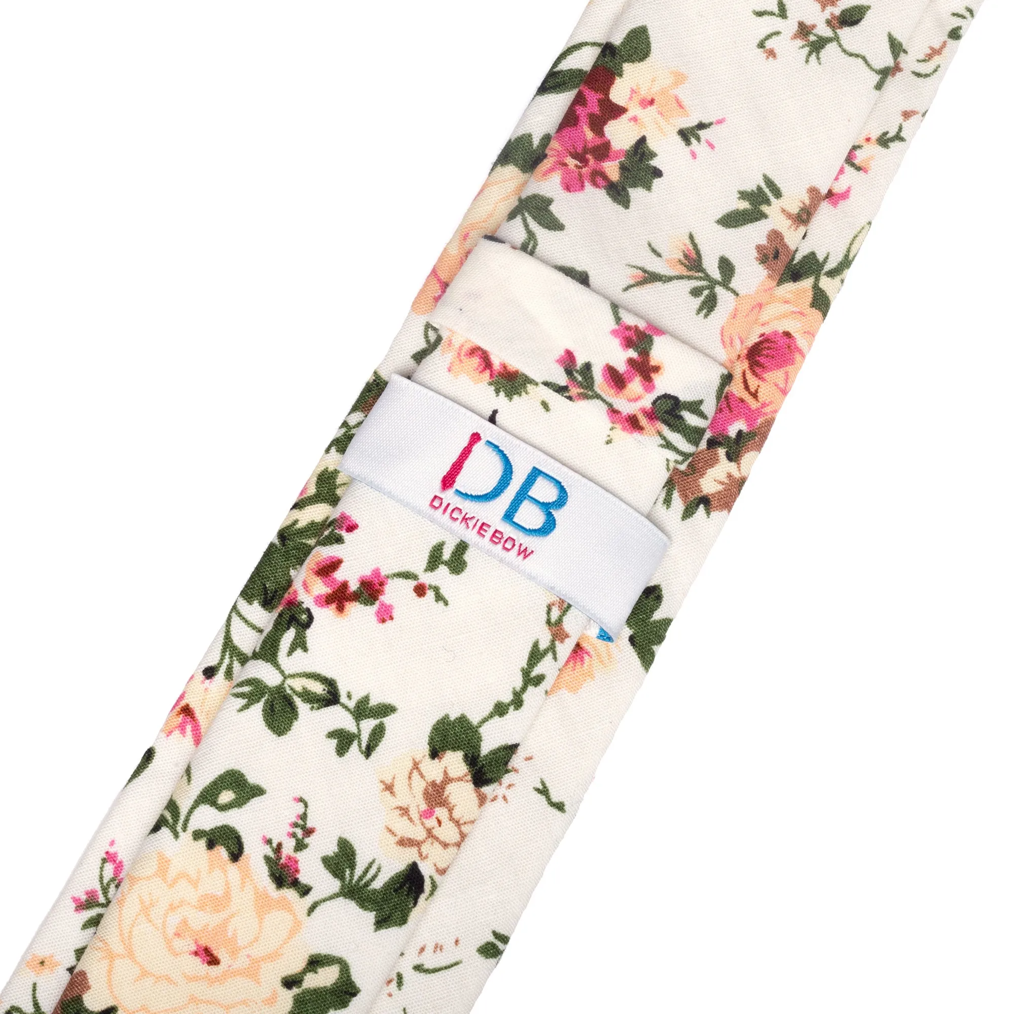 Olivia Cream Floral Cotton Tie, Pocket Square and Eucalyptus Braces Set