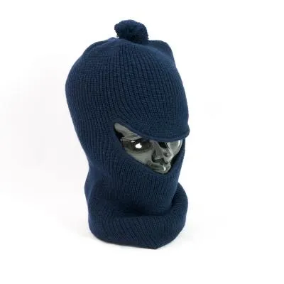 Open Face Vintage Balaclava With Bobble in Acrylic. Navy.