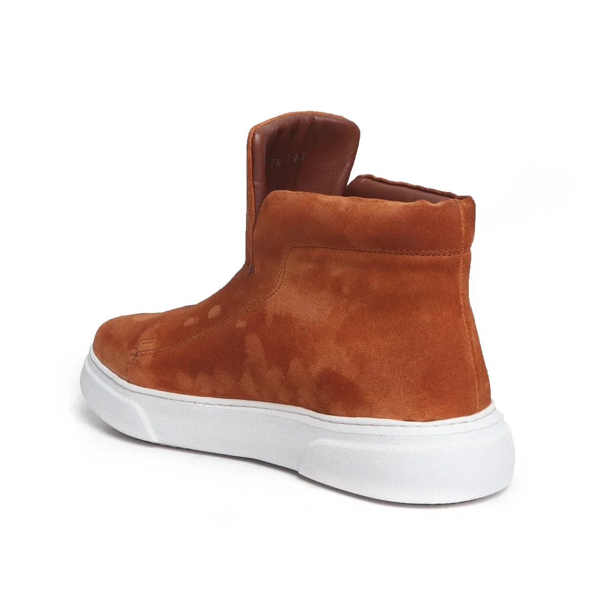 Orange Suede Leather Mid-Top Sneakers with Stretchable Strap by Brune & Bareskin